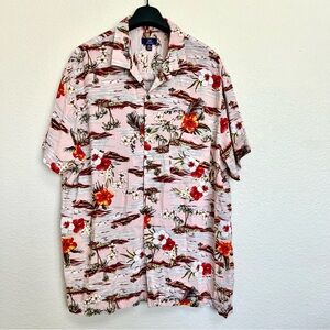 George Button Up Shirt Men’s Pink Floral Short Sleeves Hawaiian Size XL